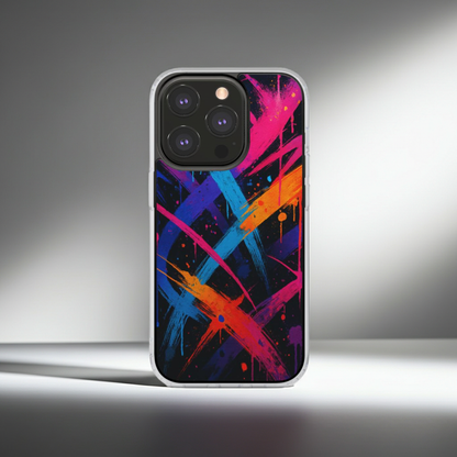 Husă transparentă Color Rush pentru iPhone, vedere față, design abstract urban multicolor