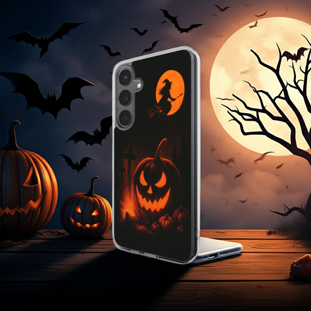 Husă Clear Samsung Galaxy – vedere laterală cu design Halloween