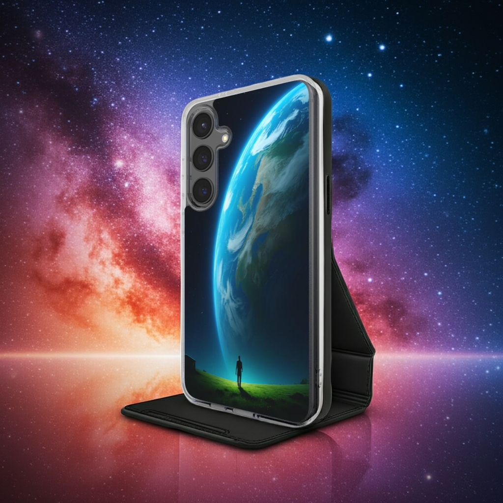 Husă Samsung cu design cosmic – vedere laterală, compatibilă cu S22–S25