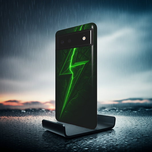 Husă Tough Pixel 6 „Green Lightning Impact” – vedere laterală cu fulger verde