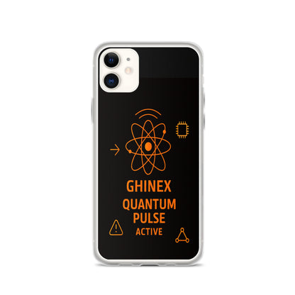 Husă iPhone GHINEX.2 Quantum Pulse Active, vedere spate, design futurist pe fundal alb