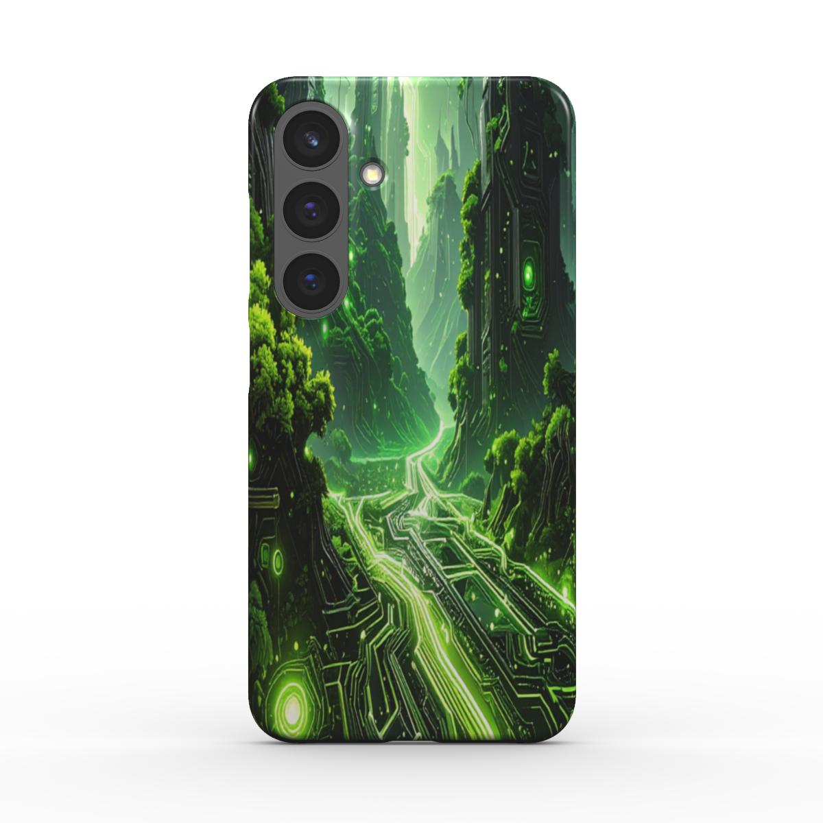 Husă Samsung Galaxy A51/A71, vedere spate, design oraș futurist verde deschis