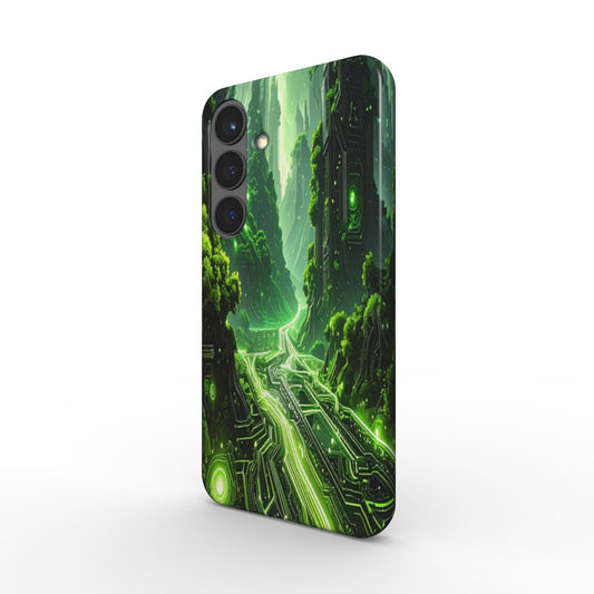 Husă Samsung Galaxy A51/A71, vedere față, design oraș futurist verde deschis