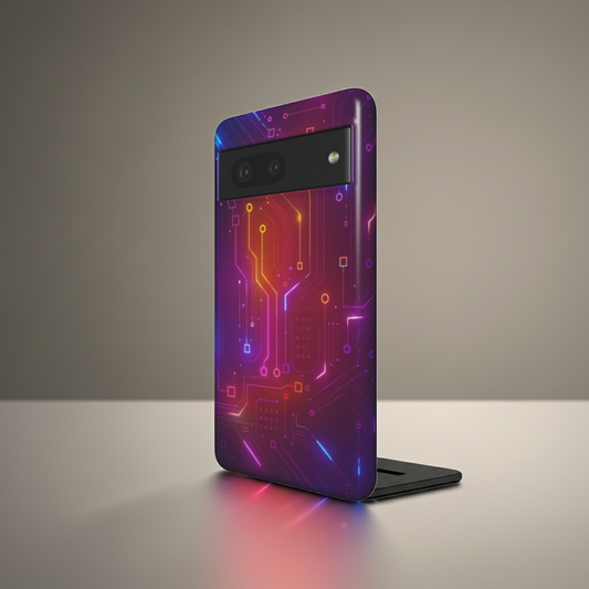 Husă Tough Pixel 8 „Neon Circuit Grid” – vedere laterală cu design circuit