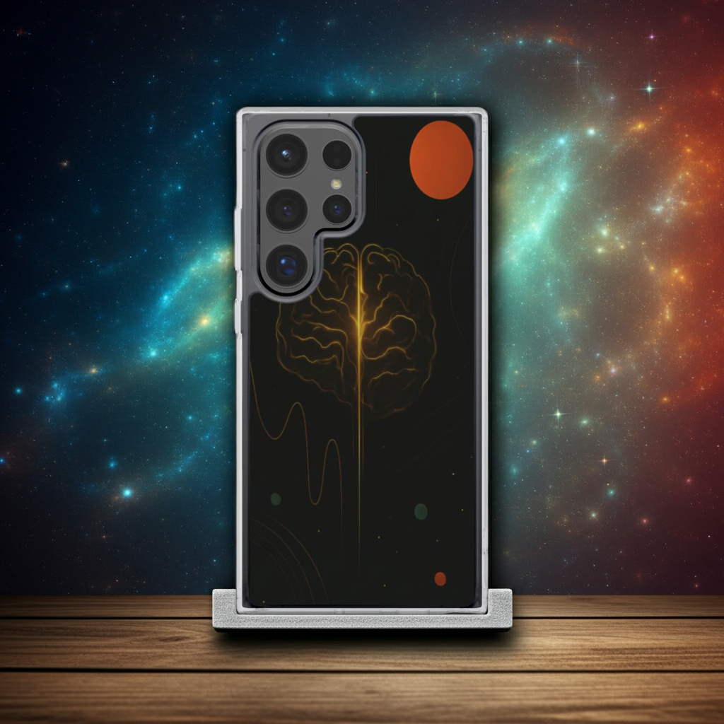 Husă Samsung Galaxy, vedere spate, design futurist inspirat de particule și unde