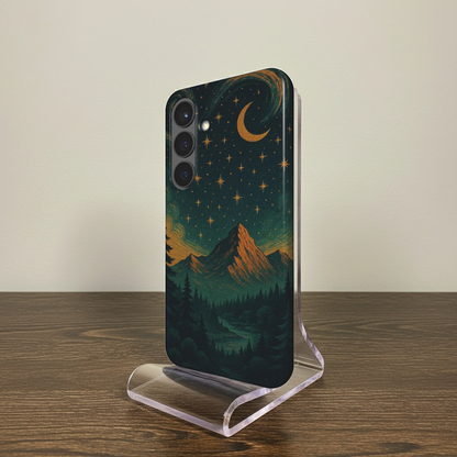 Husă Tough Samsung Galaxy A51/A71, vedere față, design montan nocturn cu cer înstelat și lună