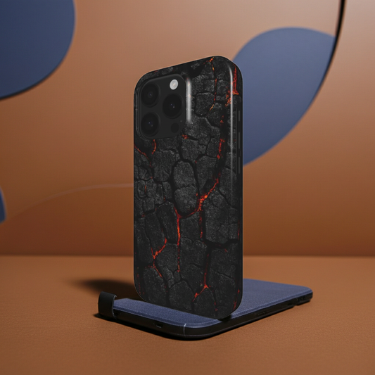 Husă Tough OnePlus cu design textură arsă incandescentă, vedere spate pe fundal alb