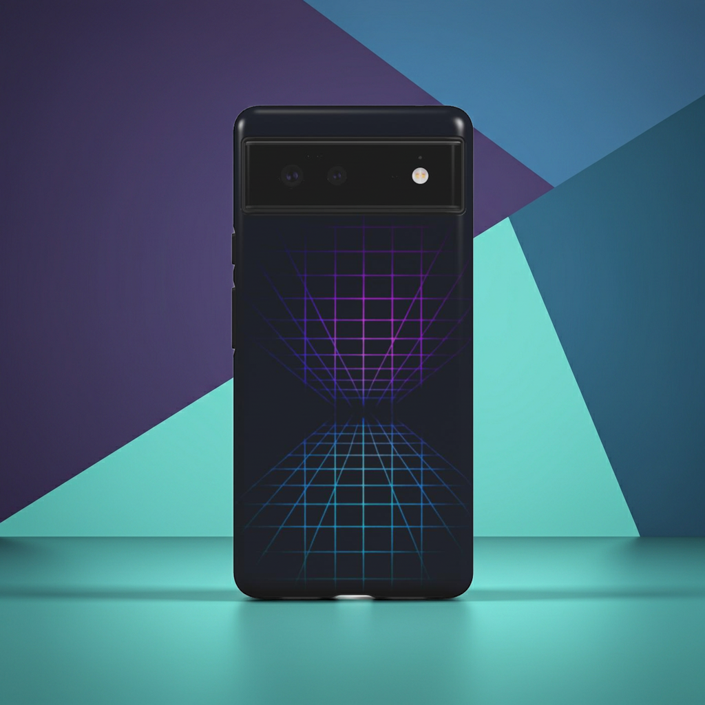 Husă Tough Google Pixel cu design geometric grid mov-albastru, vedere spate