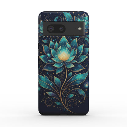 Husă Tough pentru Pixel 7, vedere spate, design cosmic cu lotuși strălucitori