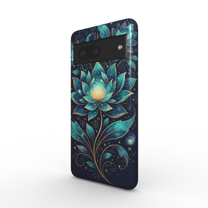 Husă Tough pentru Pixel 7, vedere față, design cosmic cu lotuși strălucitori
