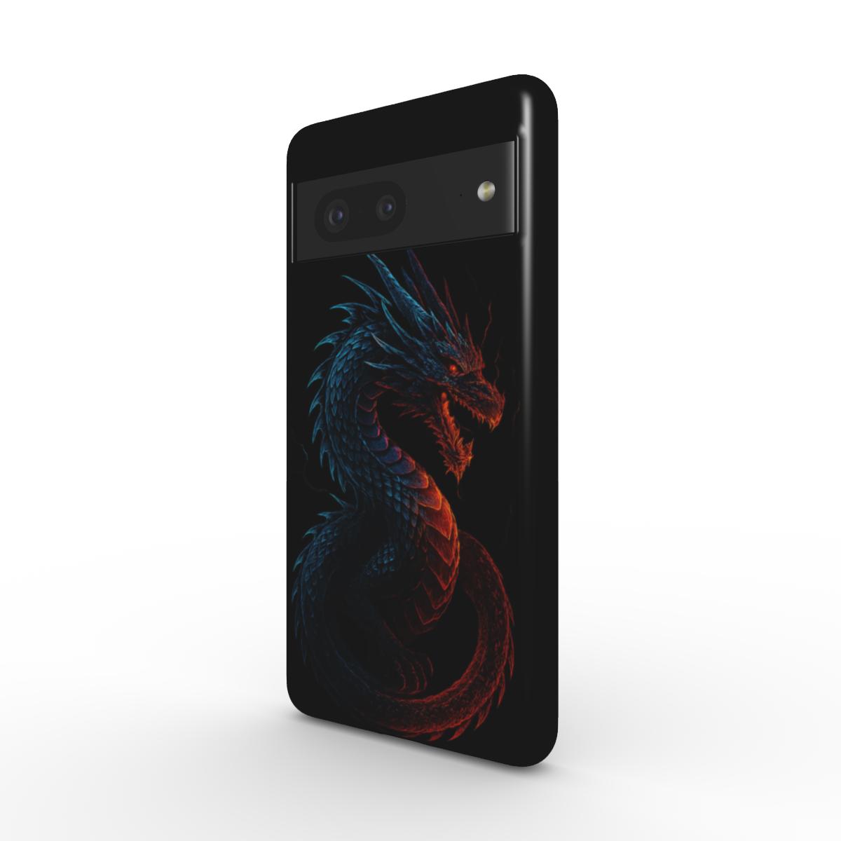 Husă Tough Pixel 7, vedere față, design dragon pe fundal negru