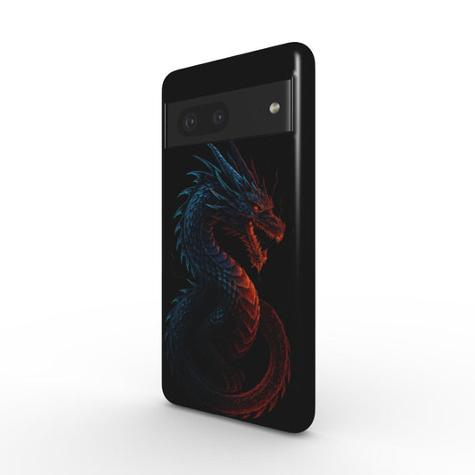 Husă Tough Pixel 7, vedere față, design dragon pe fundal negru