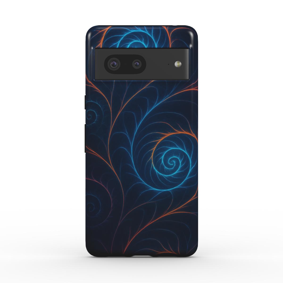 Husă Tough pentru Pixel 8, vedere spate, design fractal hipnotic cu finisaj lucios