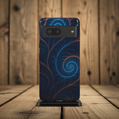 Husă Tough pentru Pixel 8, vedere spate, design fractal hipnotic cu finisaj lucios