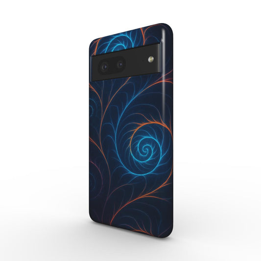 Husă Tough pentru Pixel 8, vedere față, design fractal hipnotic cu finisaj lucios
