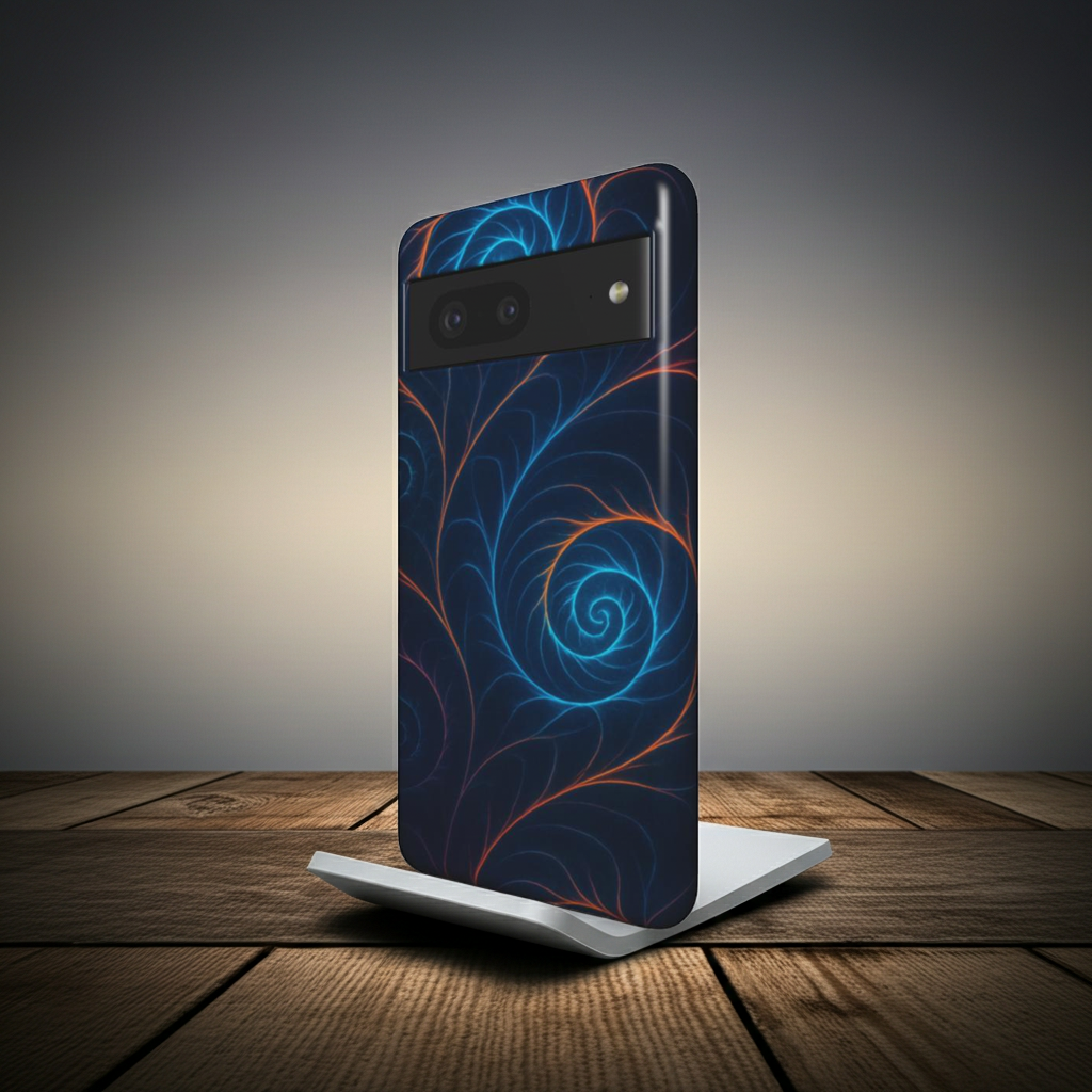 Husă Tough pentru Pixel 8, vedere față, design fractal hipnotic cu finisaj lucios