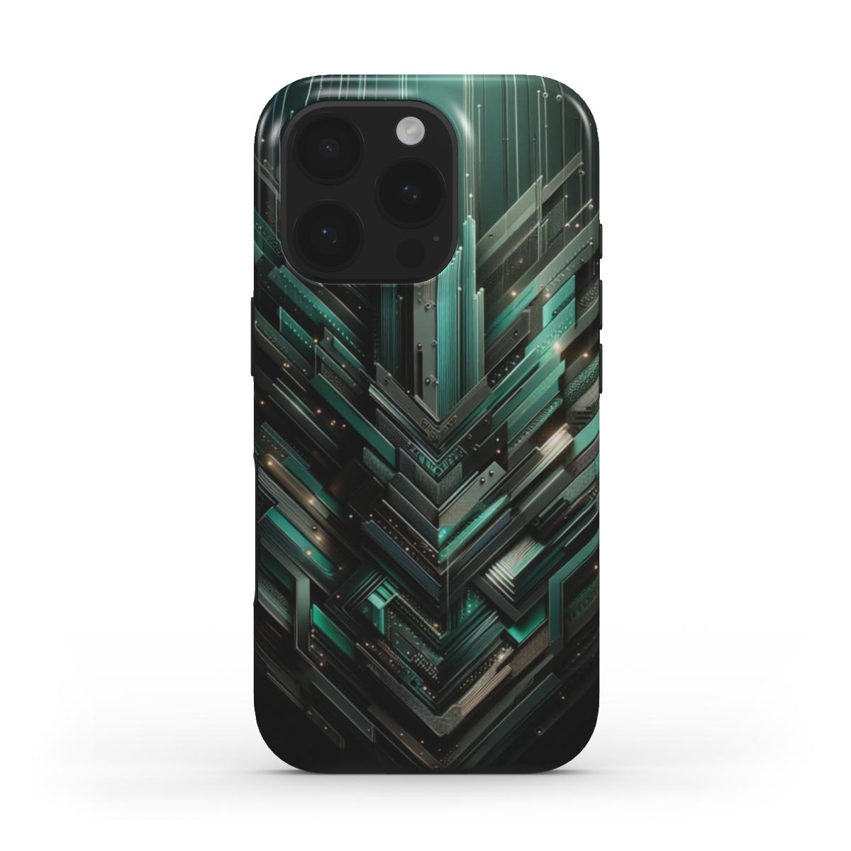 Husă Tough Xiaomi 11T, vedere spate, design oraș digital verde deschis
