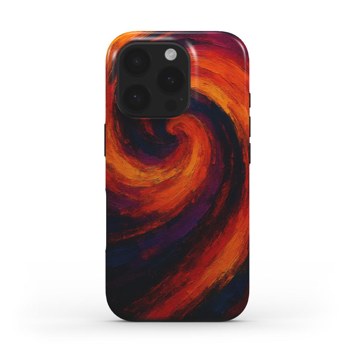 Husă Tough Xiaomi 14 cu design vortex abstract multicolor, vedere spate pe telefon pe fundal alb
