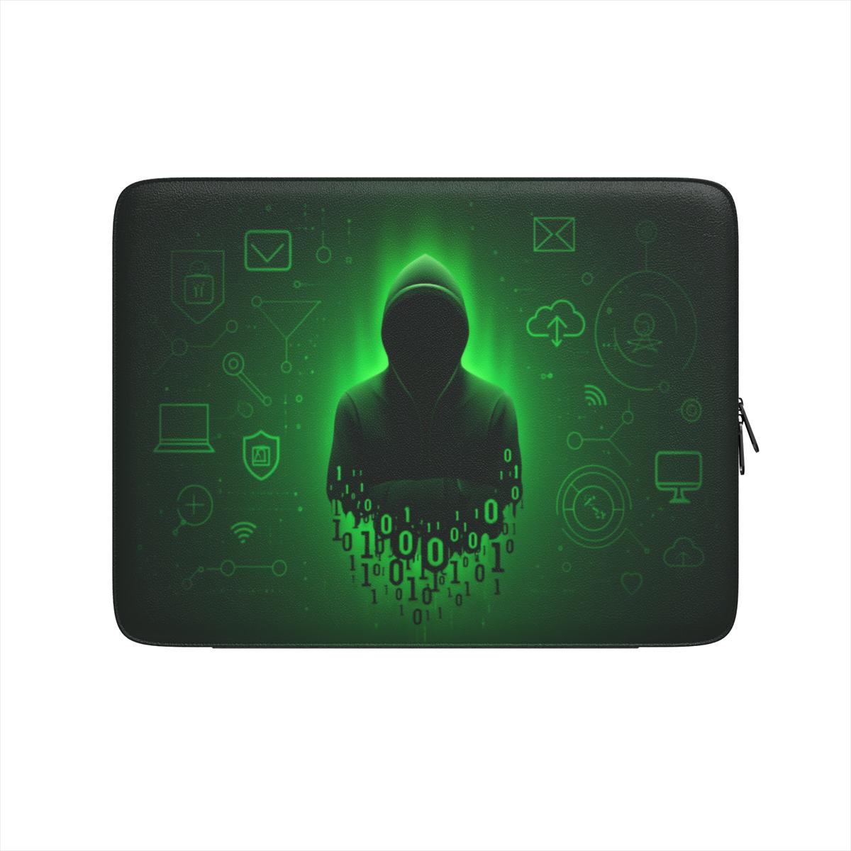Husă premium laptop – vedere frontală cu design „Cyber Security”