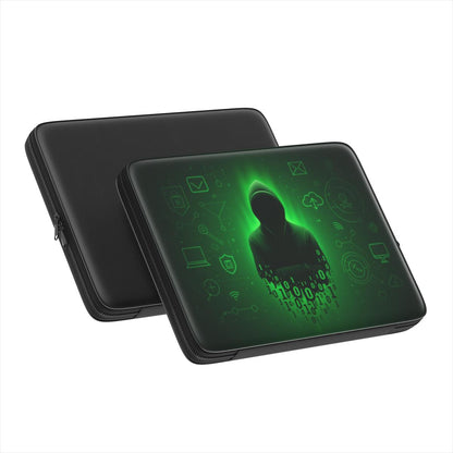 Husă premium laptop – vedere laterală înclinată cu detalii de finisaj