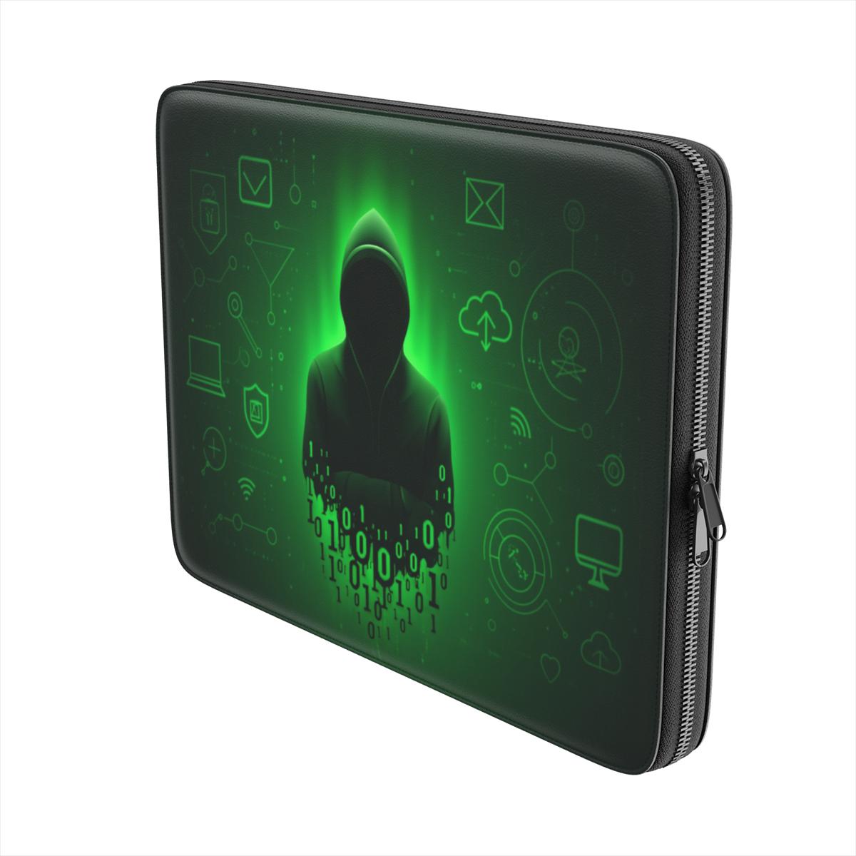 Husă premium laptop – vedere laterală slim cu design digital