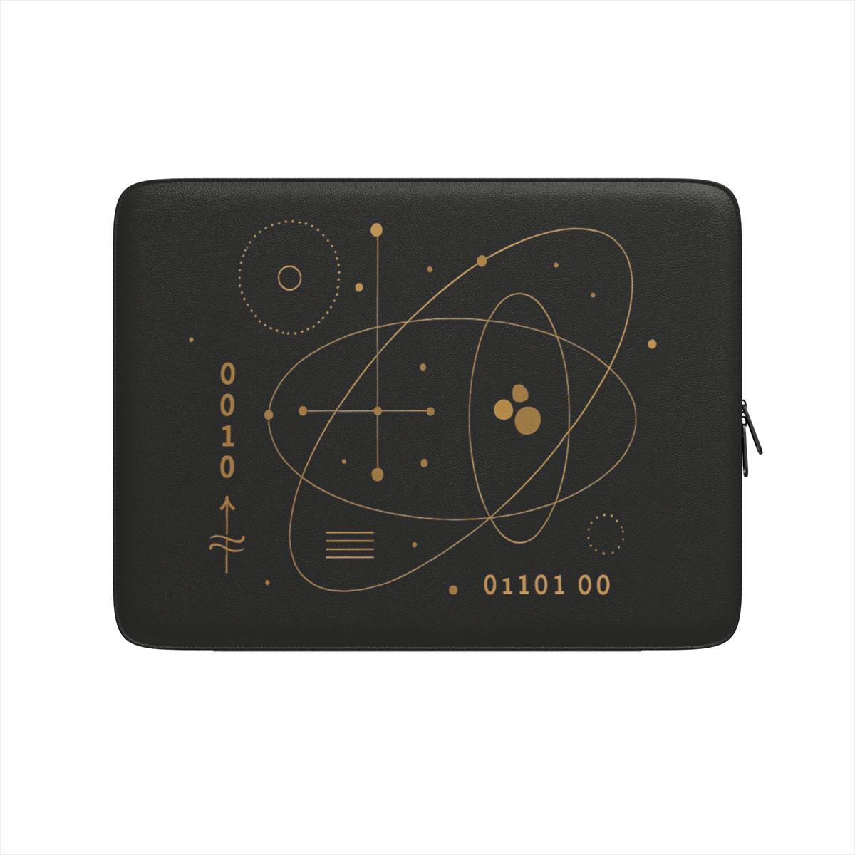 Husă premium laptop – vedere frontală cu design „Quantum Core”