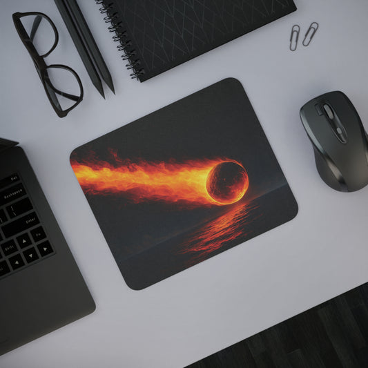 Mouse pad Impact Horizon Cosmic Edition pe birou, design supernovă incandescentă prăbușindu-se spre ocean