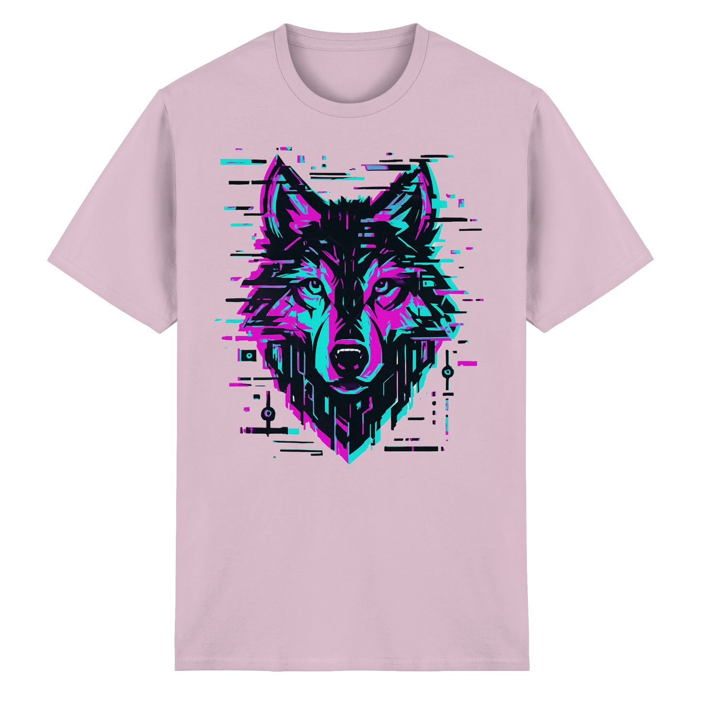 Tricou Heavy Cotton Gildan 5000 light pink cu design lup hibrid geometric neon, vedere frontală pe fundal alb