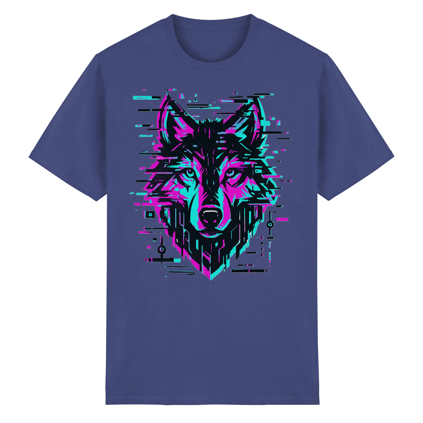 Tricou Heavy Cotton Gildan 5000 mov cu design lup hibrid geometric neon, vedere frontală pe fundal alb