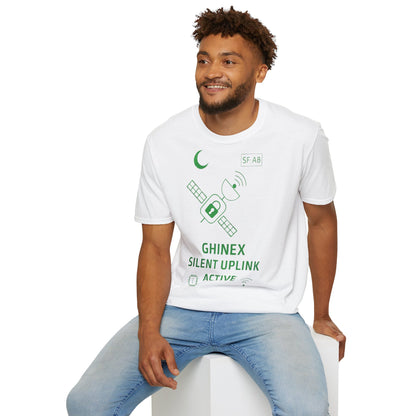 Tricou unisex Active Link din bumbac 100%, design satelit, culoare albă
