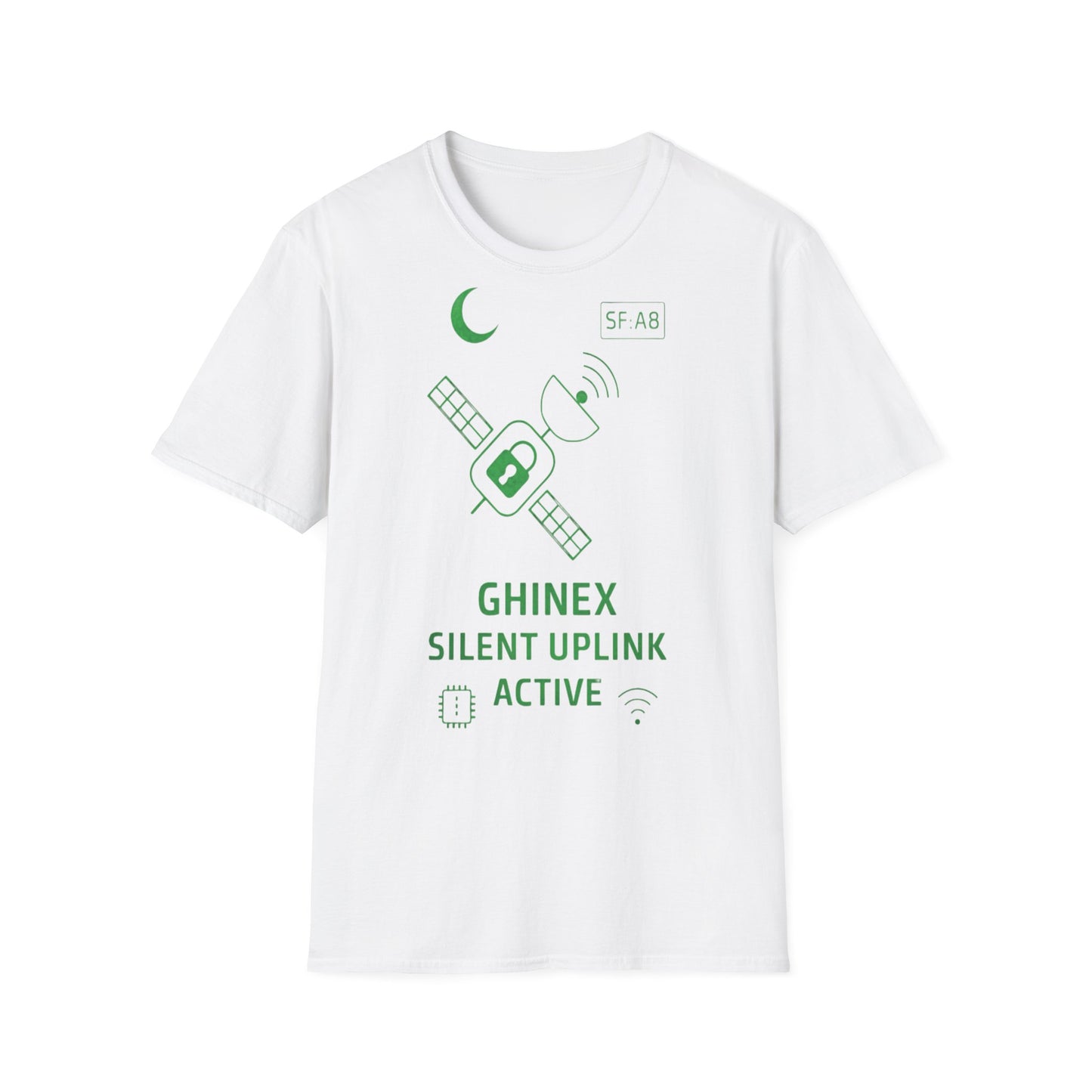 Tricou unisex Active Link din bumbac 100%, design satelit, culoare albă

