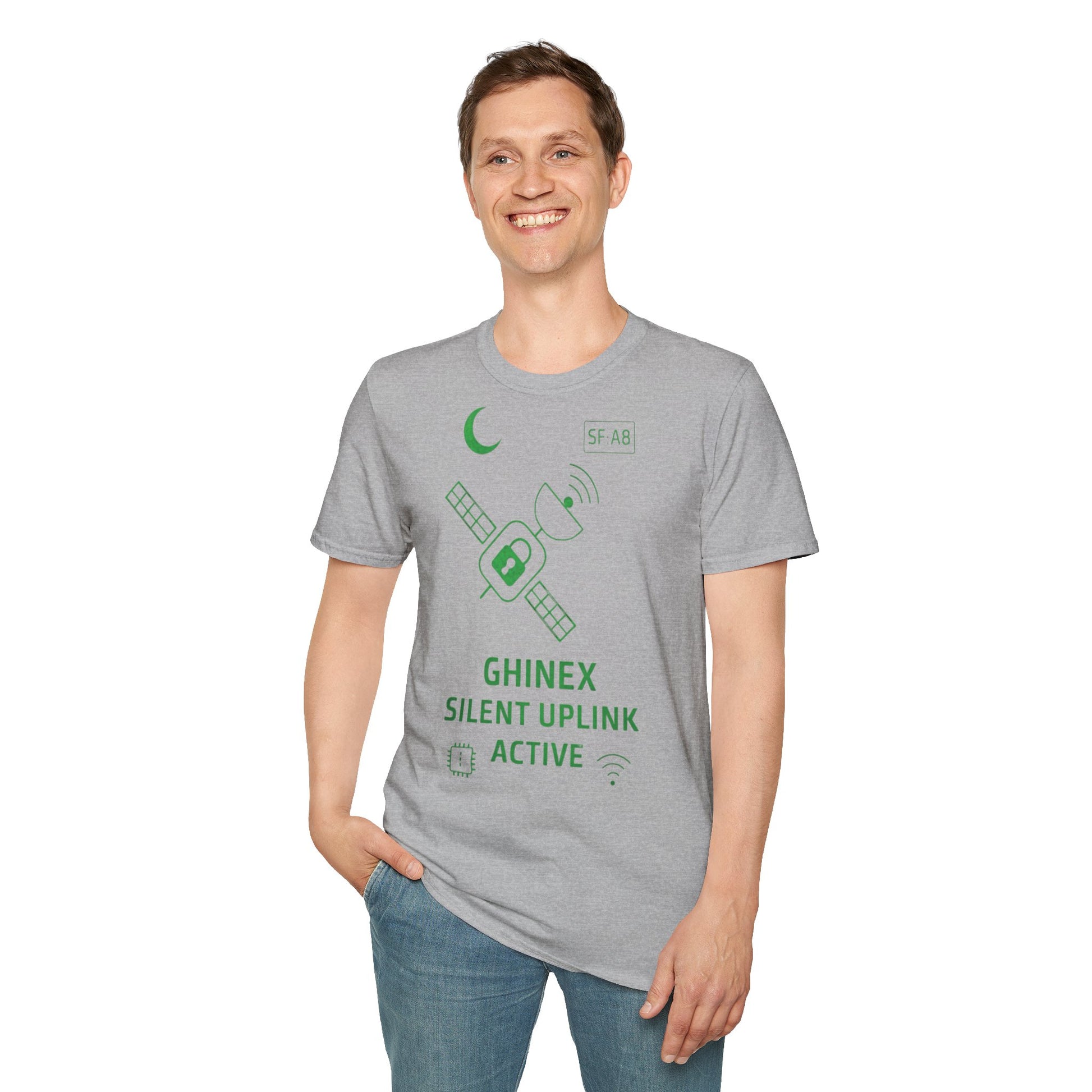 Tricou unisex Active Link din bumbac 100%, design satelit, culoare gri