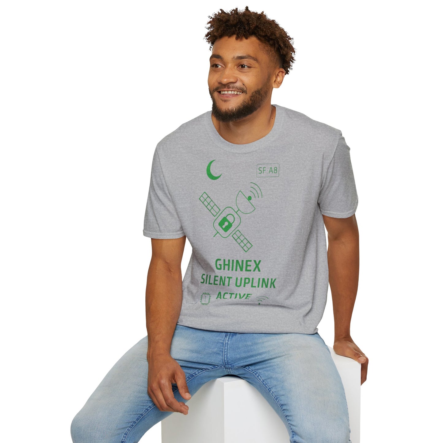 Tricou unisex Active Link din bumbac 100%, design satelit, culoare gri