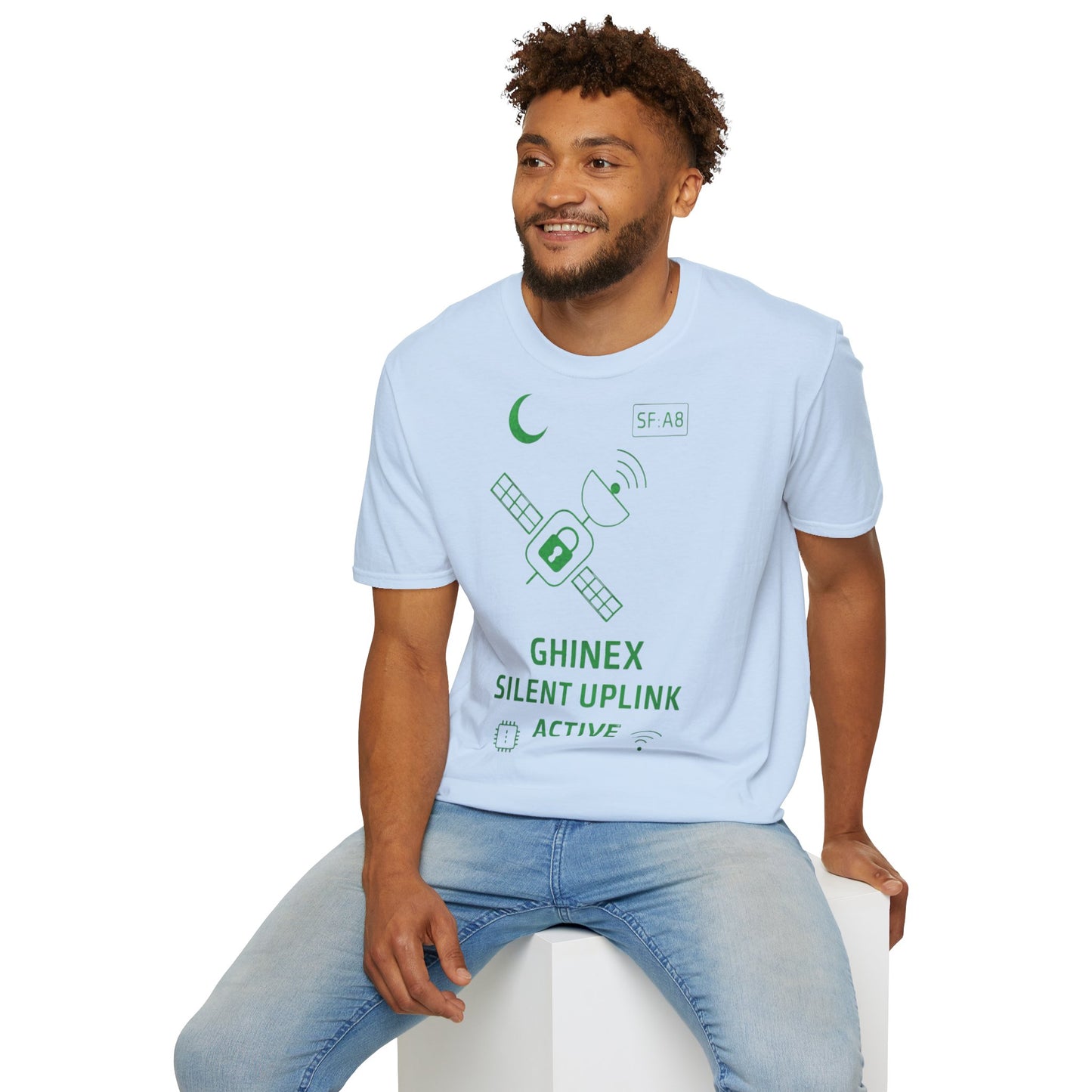 Tricou unisex Active Link din bumbac 100%, design satelit, culoare light blue