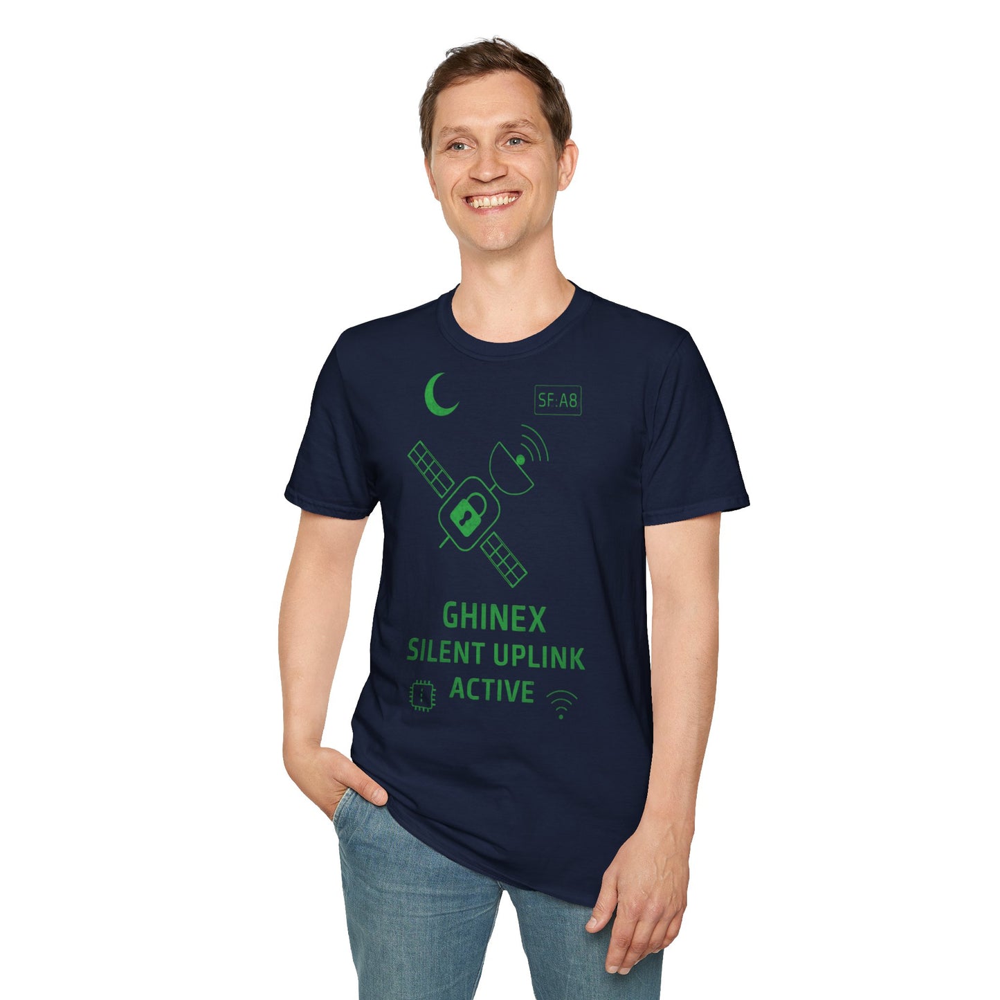 Tricou unisex Active Link din bumbac 100%, design satelit, culoare navy