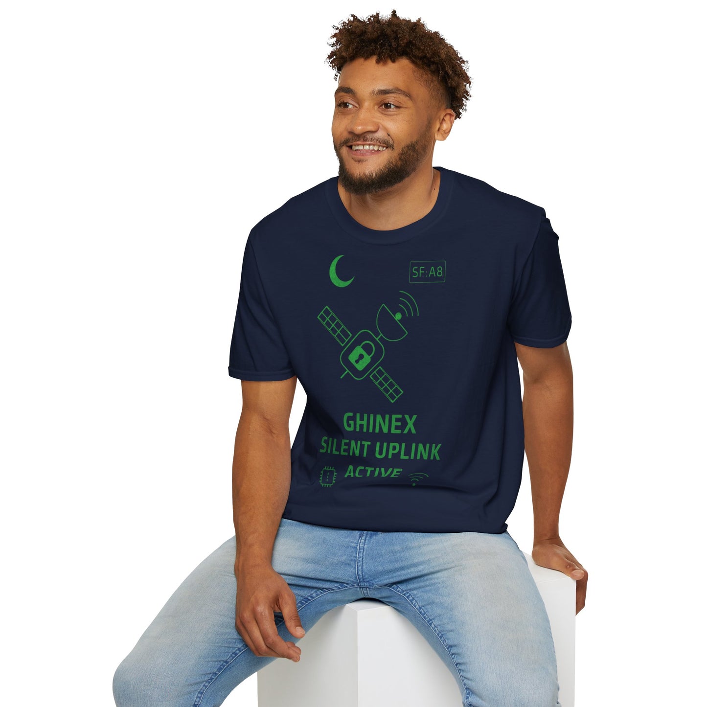 Tricou unisex Active Link din bumbac 100%, design satelit, culoare navy