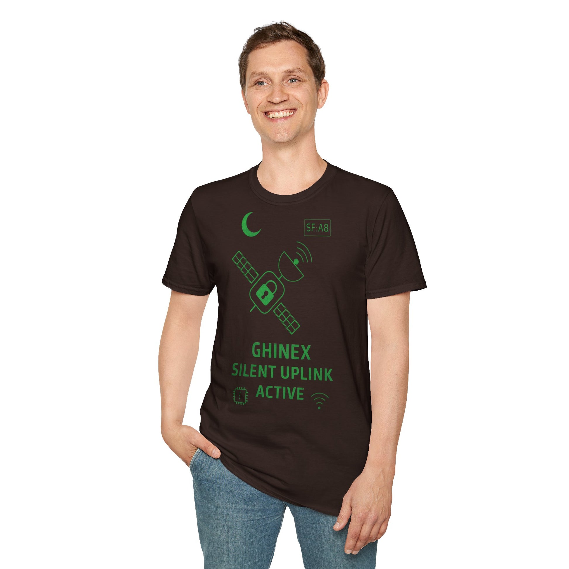Tricou unisex Active Link din bumbac 100%, design satelit, culoare neagra