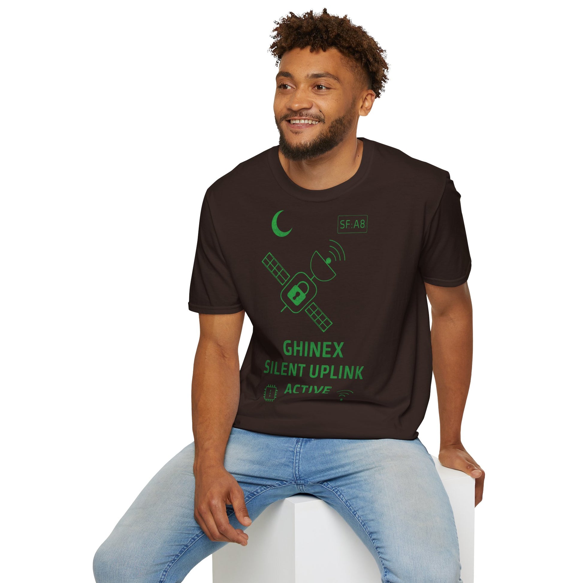 Tricou unisex Active Link din bumbac 100%, design satelit, culoare neagra